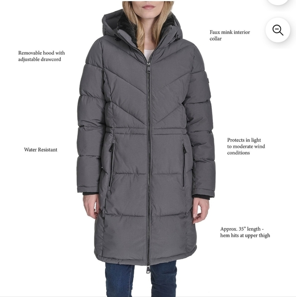 NWT - DKNY Women's Long Gray Puffer Jacket Size M - Picture 4 of 15